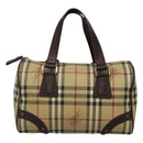 BURBERRY Nova Check Boston Bag PVC Beige Auth KD521-13