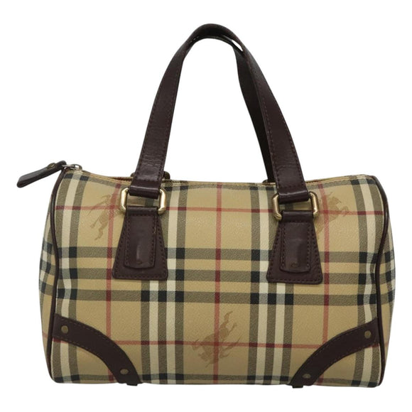 BURBERRY Nova Check Boston Bag PVC Beige Auth KD521