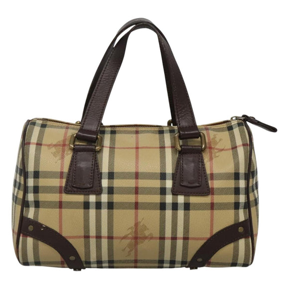 BURBERRY Nova Check Boston Bag PVC Beige Auth KD521