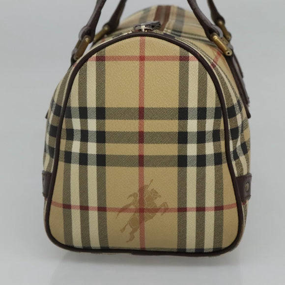 BURBERRY Nova Check Boston Bag PVC Beige Auth KD521