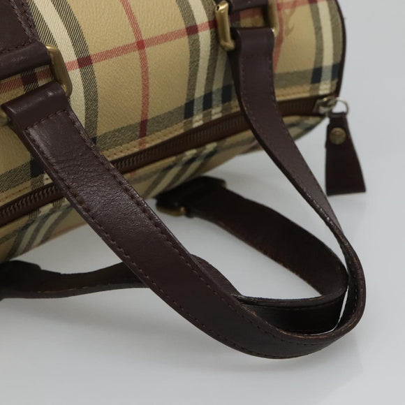 BURBERRY Nova Check Boston Bag PVC Beige Auth KD521