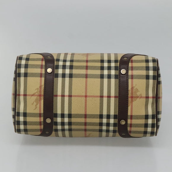 BURBERRY Nova Check Boston Bag PVC Beige Auth KD521
