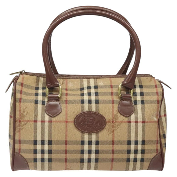 Burberrys Nova Check Boston Bag PVC Beige Auth KD522