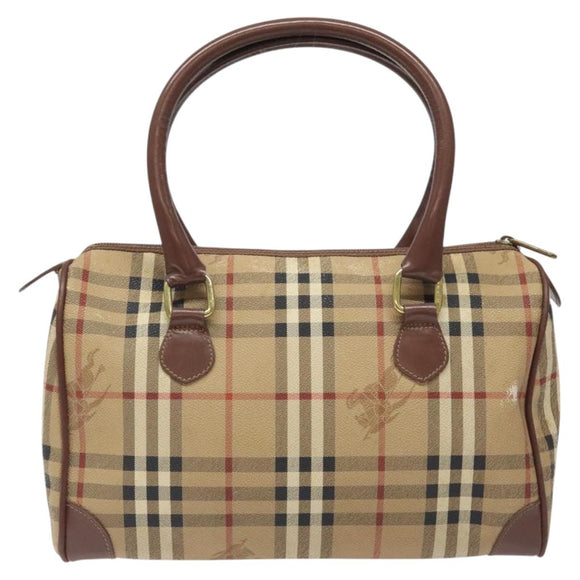Burberrys Nova Check Boston Bag PVC Beige Auth KD522