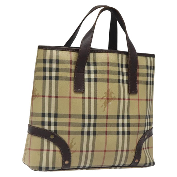 BURBERRY Nova Check Hand Bag PVC Beige Auth KD523
