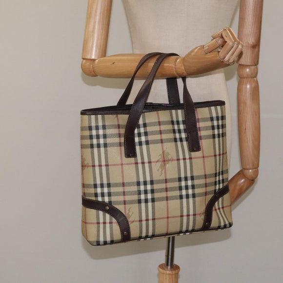 BURBERRY Nova Check Hand Bag PVC Beige Auth KD523