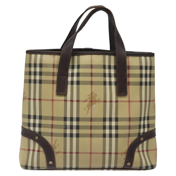 BURBERRY Nova Check Hand Bag PVC Beige Auth KD523