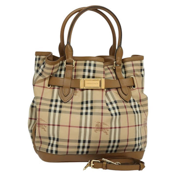 BURBERRY Nova Check Hand Bag PVC 2way Beige Gold Auth KD524