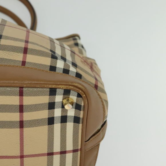 BURBERRY Nova Check Hand Bag PVC 2way Beige Gold Auth KD524