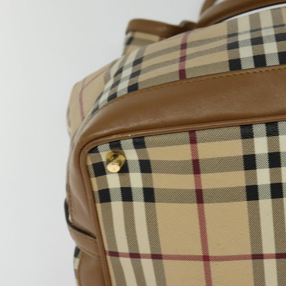BURBERRY Nova Check Hand Bag PVC 2way Beige Gold Auth KD524
