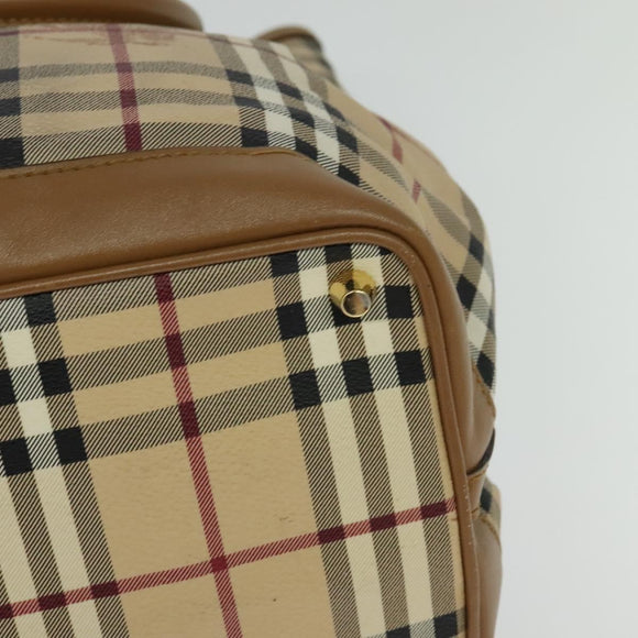 BURBERRY Nova Check Hand Bag PVC 2way Beige Gold Auth KD524