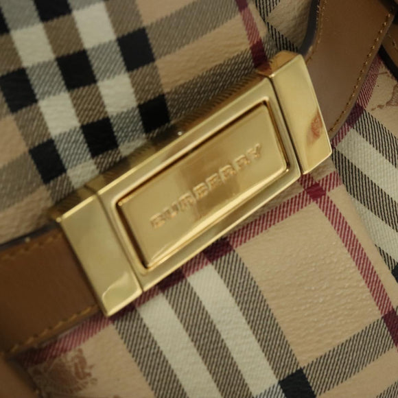 BURBERRY Nova Check Hand Bag PVC 2way Beige Gold Auth KD524