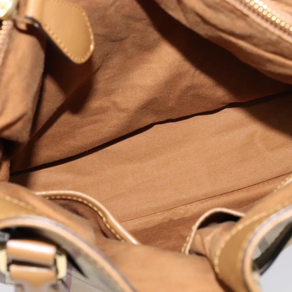 BURBERRY Nova Check Hand Bag PVC 2way Beige Gold Auth KD524