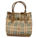 BURBERRY Nova Check Hand Bag PVC 2way Beige Gold Auth KD524-13
