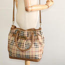 BURBERRY Nova Check Hand Bag PVC 2way Beige Gold Auth KD524-26