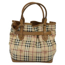 BURBERRY Nova Check Hand Bag PVC 2way Beige Gold Auth KD524-2