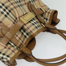 BURBERRY Nova Check Hand Bag PVC 2way Beige Gold Auth KD524-6