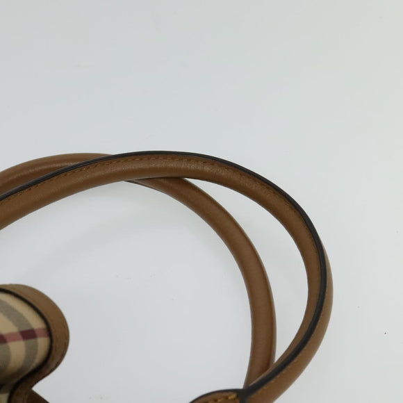 BURBERRY Nova Check Hand Bag PVC 2way Beige Gold Auth KD524