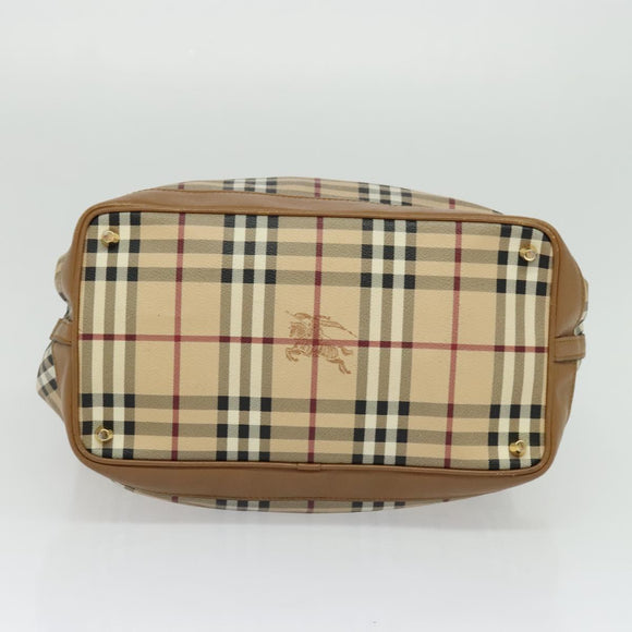 BURBERRY Nova Check Hand Bag PVC 2way Beige Gold Auth KD524