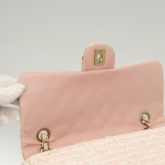 CHANEL Matelasse Chain Shoulder Bag tweed Pink CC Auth KD532