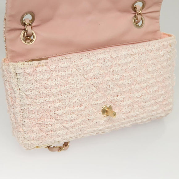 CHANEL Matelasse Chain Shoulder Bag tweed Pink CC Auth KD532