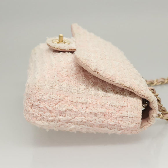 CHANEL Matelasse Chain Shoulder Bag tweed Pink CC Auth KD532