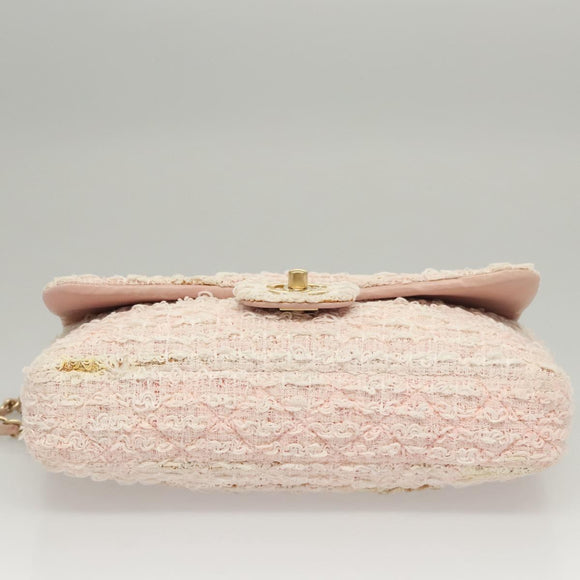 CHANEL Matelasse Chain Shoulder Bag tweed Pink CC Auth KD532
