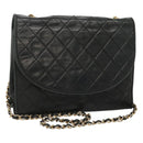 CHANEL Matelasse Chain Shoulder Bag Lamb Skin Black CC Auth KD533-1