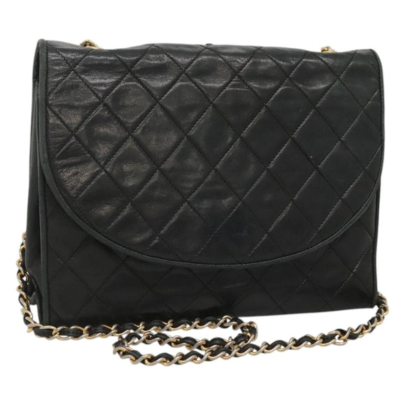 CHANEL Matelasse Chain Shoulder Bag Lamb Skin Black CC Auth KD533