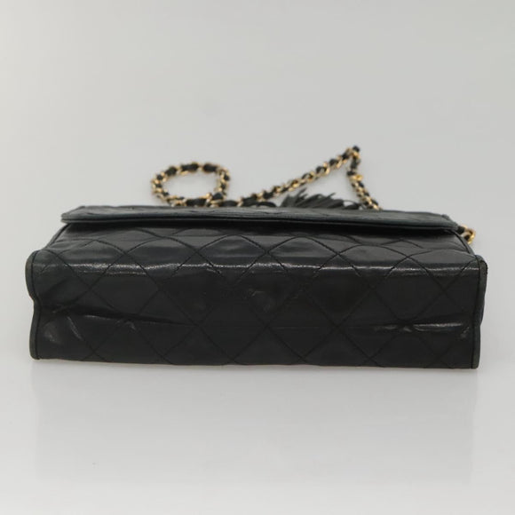 CHANEL Matelasse Chain Shoulder Bag Lamb Skin Black CC Auth KD533