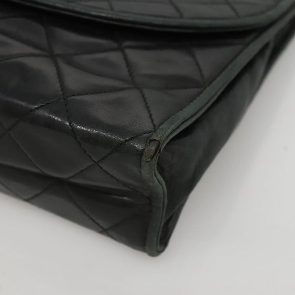 CHANEL Matelasse Chain Shoulder Bag Lamb Skin Black CC Auth KD533
