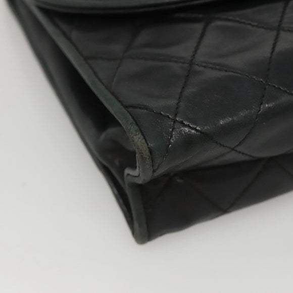 CHANEL Matelasse Chain Shoulder Bag Lamb Skin Black CC Auth KD533