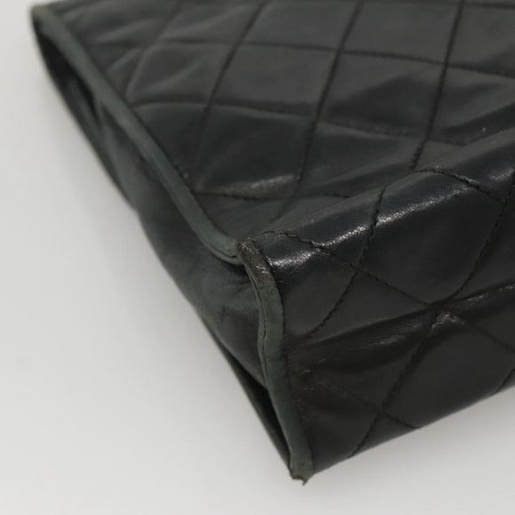 CHANEL Matelasse Chain Shoulder Bag Lamb Skin Black CC Auth KD533