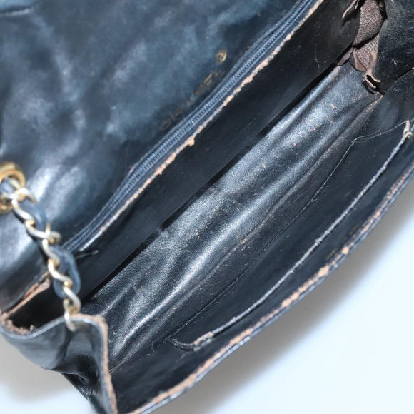 CHANEL Matelasse Chain Shoulder Bag Lamb Skin Black CC Auth KD533