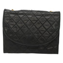 CHANEL Matelasse Chain Shoulder Bag Lamb Skin Black CC Auth KD533-13