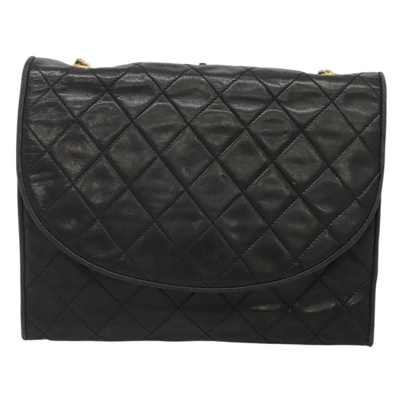 CHANEL Matelasse Chain Shoulder Bag Lamb Skin Black CC Auth KD533