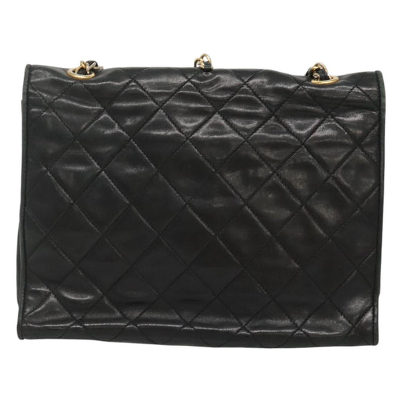 CHANEL Matelasse Chain Shoulder Bag Lamb Skin Black CC Auth KD533