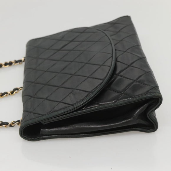 CHANEL Matelasse Chain Shoulder Bag Lamb Skin Black CC Auth KD533