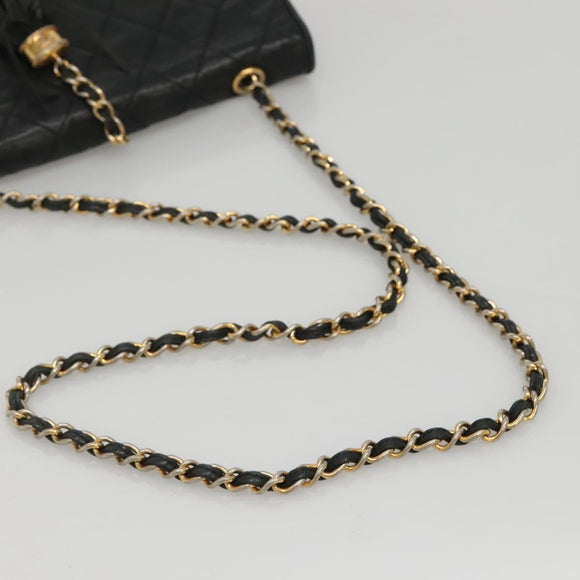 CHANEL Matelasse Chain Shoulder Bag Lamb Skin Black CC Auth KD533