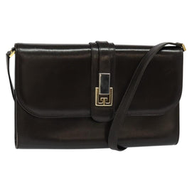 GUCCI Shoulder Bag Leather Brown Gold Silver Auth KD536