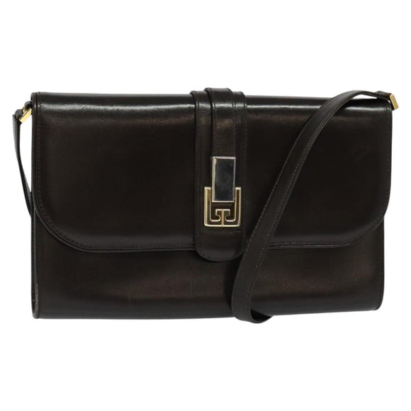 GUCCI Shoulder Bag Leather Brown Gold Silver Auth KD536