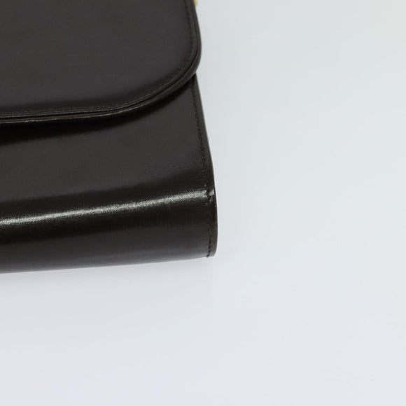 GUCCI Shoulder Bag Leather Brown Gold Silver Auth KD536