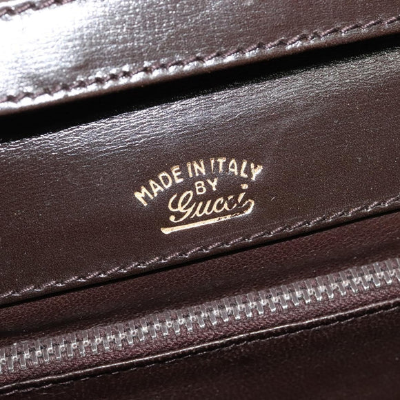 GUCCI Shoulder Bag Leather Brown Gold Silver Auth KD536