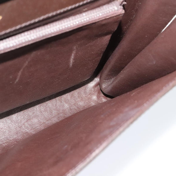 GUCCI Shoulder Bag Leather Brown Gold Silver Auth KD536