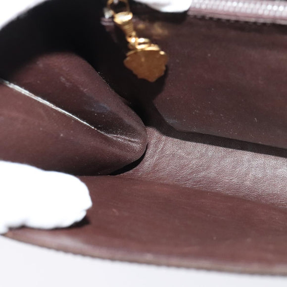 GUCCI Shoulder Bag Leather Brown Gold Silver Auth KD536