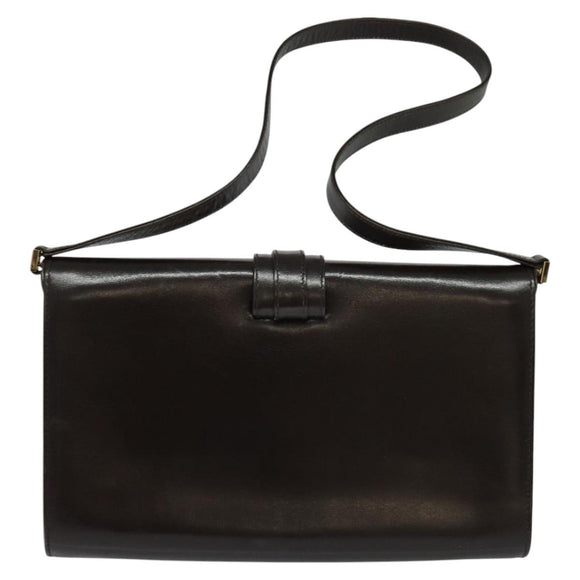 GUCCI Shoulder Bag Leather Brown Gold Silver Auth KD536