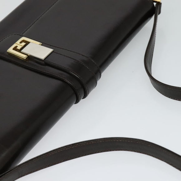 GUCCI Shoulder Bag Leather Brown Gold Silver Auth KD536