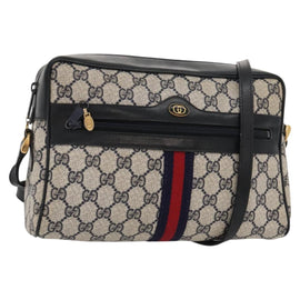 GUCCI GG Supreme Sherry Line Bag PVC Navy Gold Red 42 01 4071 Auth KD539