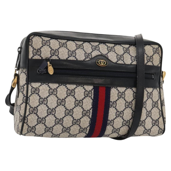 GUCCI GG Supreme Sherry Line Bag PVC Navy Gold Red 42 01 4071 Auth KD539