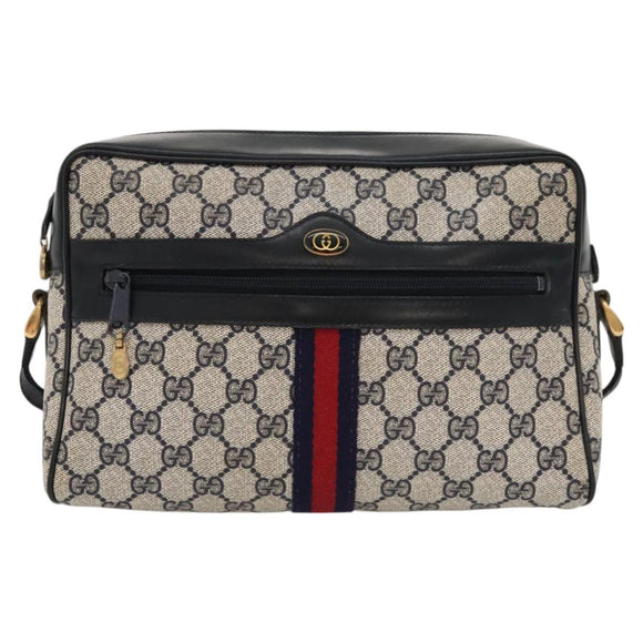 GUCCI GG Supreme Sherry Line Bag PVC Navy Gold Red 42 01 4071 Auth KD539